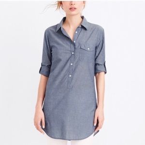 J. Crew Blue Popover with Long Sleeves with Folding Tabs.